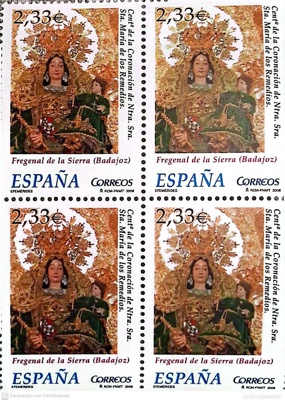 Sellos: Espa&ntilde;a. 4235 Ntra. Sra. De los Remedios, en bloque de cuatro. 2006. Numeraci&oacute;n Edifil y sellos nuevo