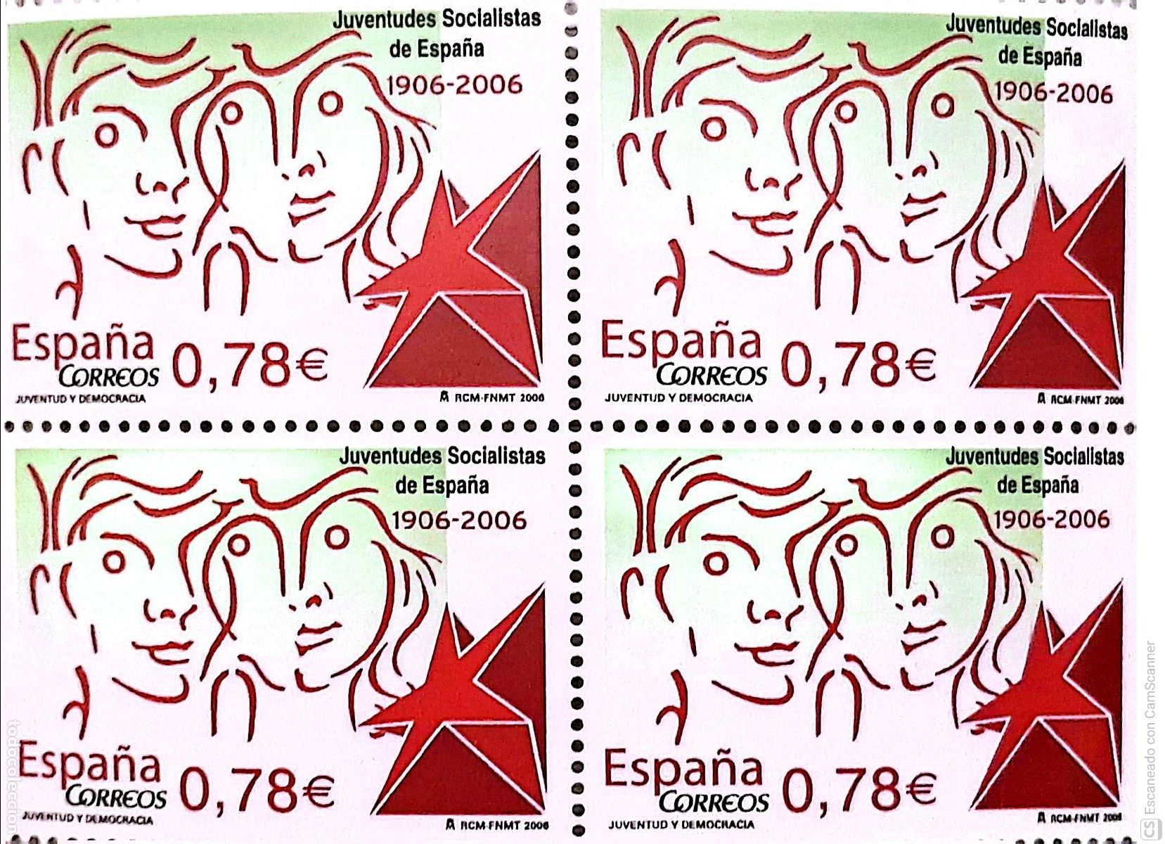 Sellos: Espa&ntilde;a. 4240 Juventud y Democracia, en bloque de cuatro. 2006. Sellos nuevos y numeraci&oacute;n Edifil