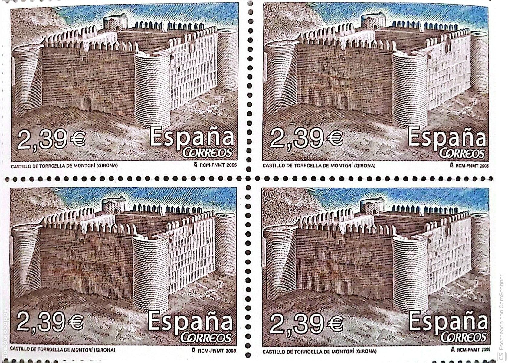 Sellos: Espa&ntilde;a. 4260 Castillos: Torroella de Montgr&iacute; (Gerona), en bloque de cuatro. 2006. Sellos nuevos y nu