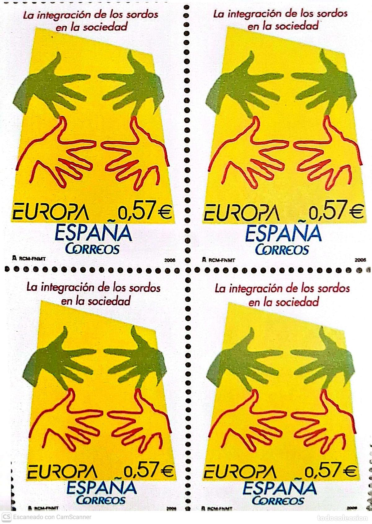 Selos: Espa&ntilde;a. 4261/62 Europa-Cept: Integraci&oacute;n invidentes y sordos: Lenguaje de signos, en bloque de cuatr