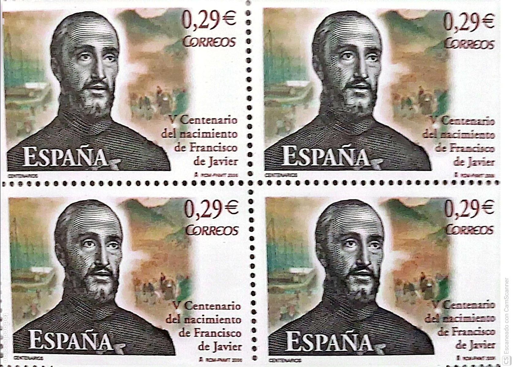 Selos: Espa&ntilde;a. 4281 San Francisco Javier, en bloque de cuatro. 2006. Sellos nuevos y numeraci&oacute;n Edifil