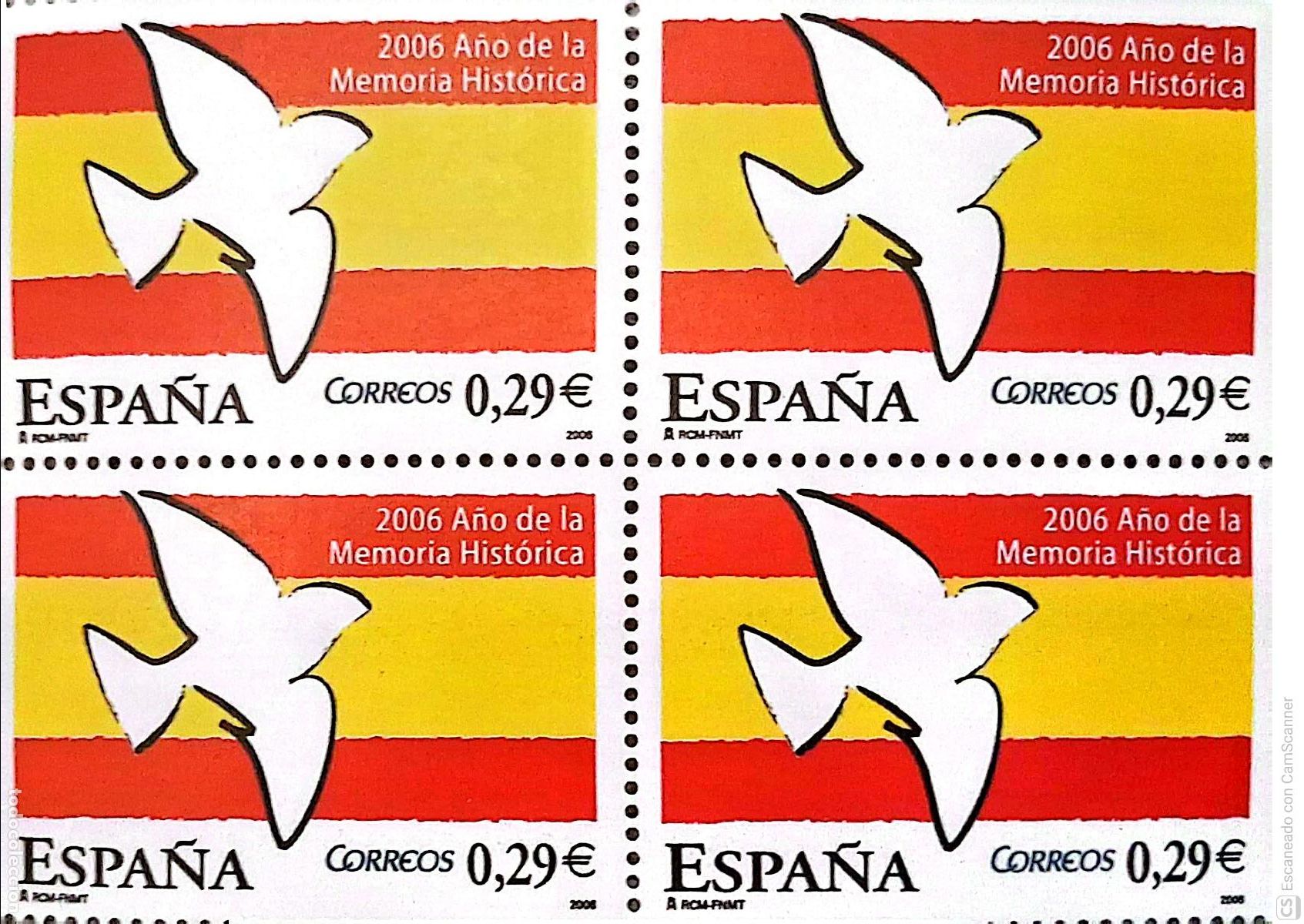 Sellos: Espa&ntilde;a. 4287 A&ntilde;o Memoria Hist&oacute;rica: Motivos alusivos, en bloque de cuatro. 2006. Sellos nuevos y num