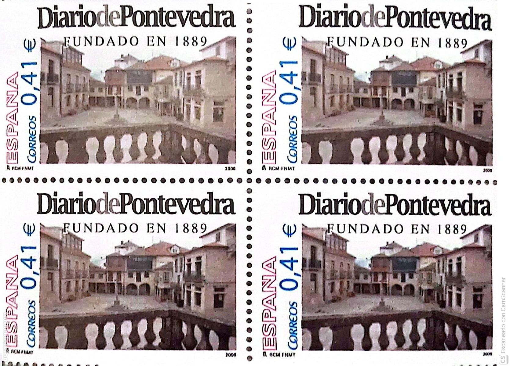 Sellos: Espa&ntilde;a. 4230 Diario de Pontevedra, en bloque de cuatro. 2006. Sellos nuevos y numeraci&oacute;n Edifil