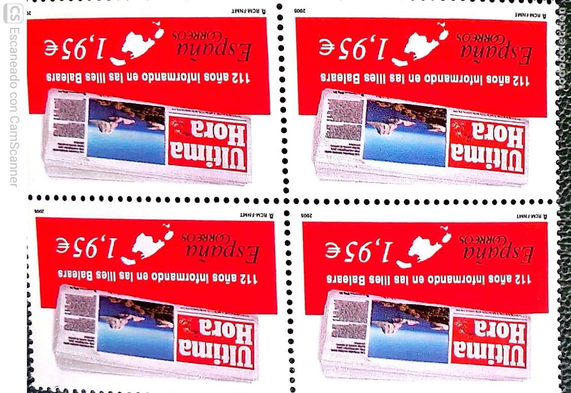 Sellos: Espa&ntilde;a. 4166 Diarios centenarios: &Uacute;ltima Hora, en bloque de cuatro. 2005. Sellos nuevos y numeraci&oacute;n