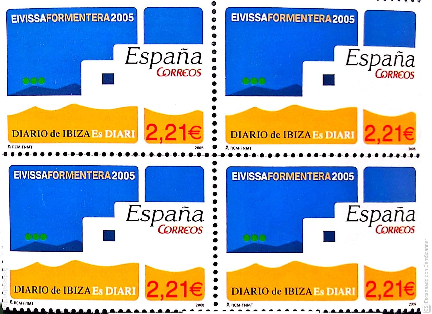 Sellos: Espa&ntilde;a. 4167 Diarios Centenarios: Diario de Ibiza, en bloque de cuatro. 2005. Sellos nuevos y numera