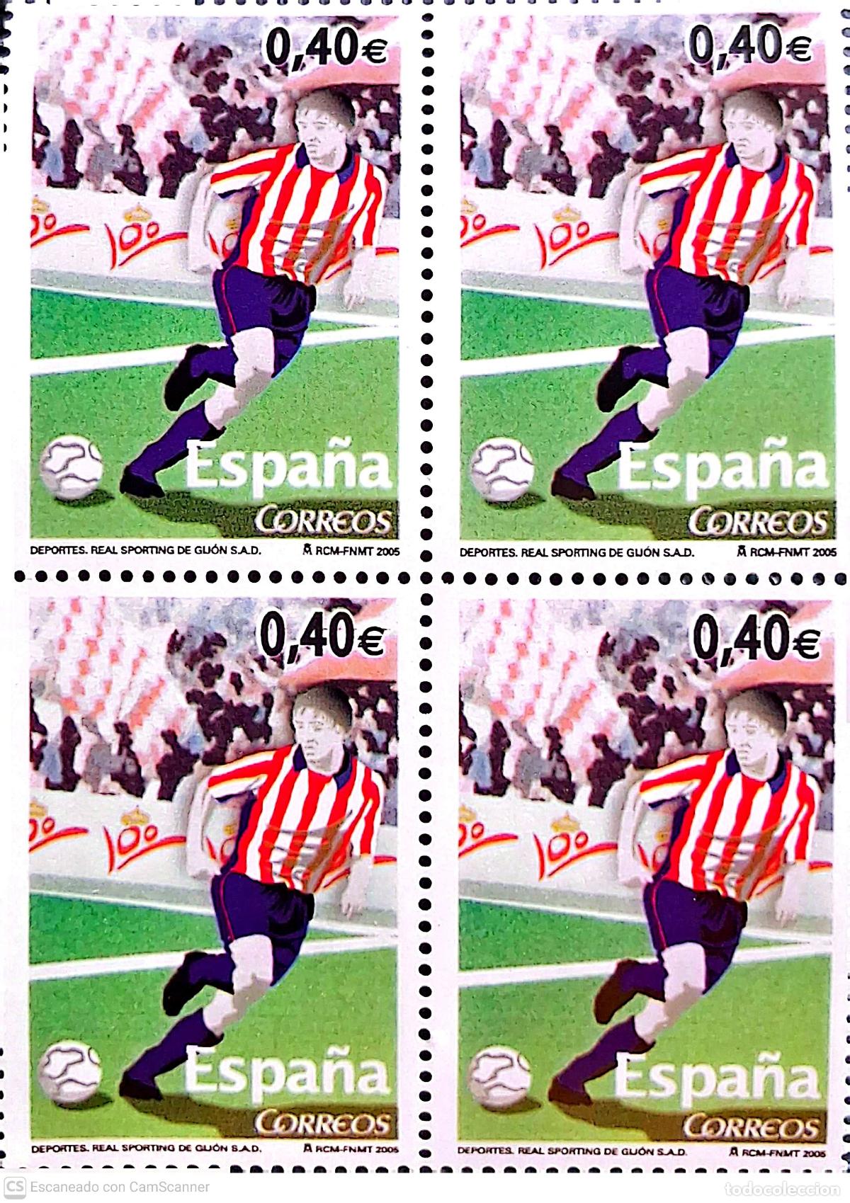 Sellos: Espa&ntilde;a. 4156 Deportes: Centenario del Sevilla F.C., en bloque de cuatro. 2005. Numeraci&oacute;n Edifil y s