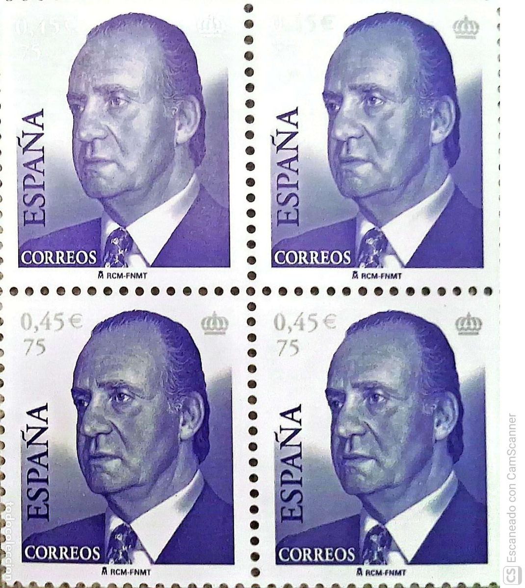 Sellos: Espa&ntilde;a. 3794 S.M. Juan Carlos I, en bloque de cuatro. 2001. Sellos nuevos y numeraci&oacute;n Edifil