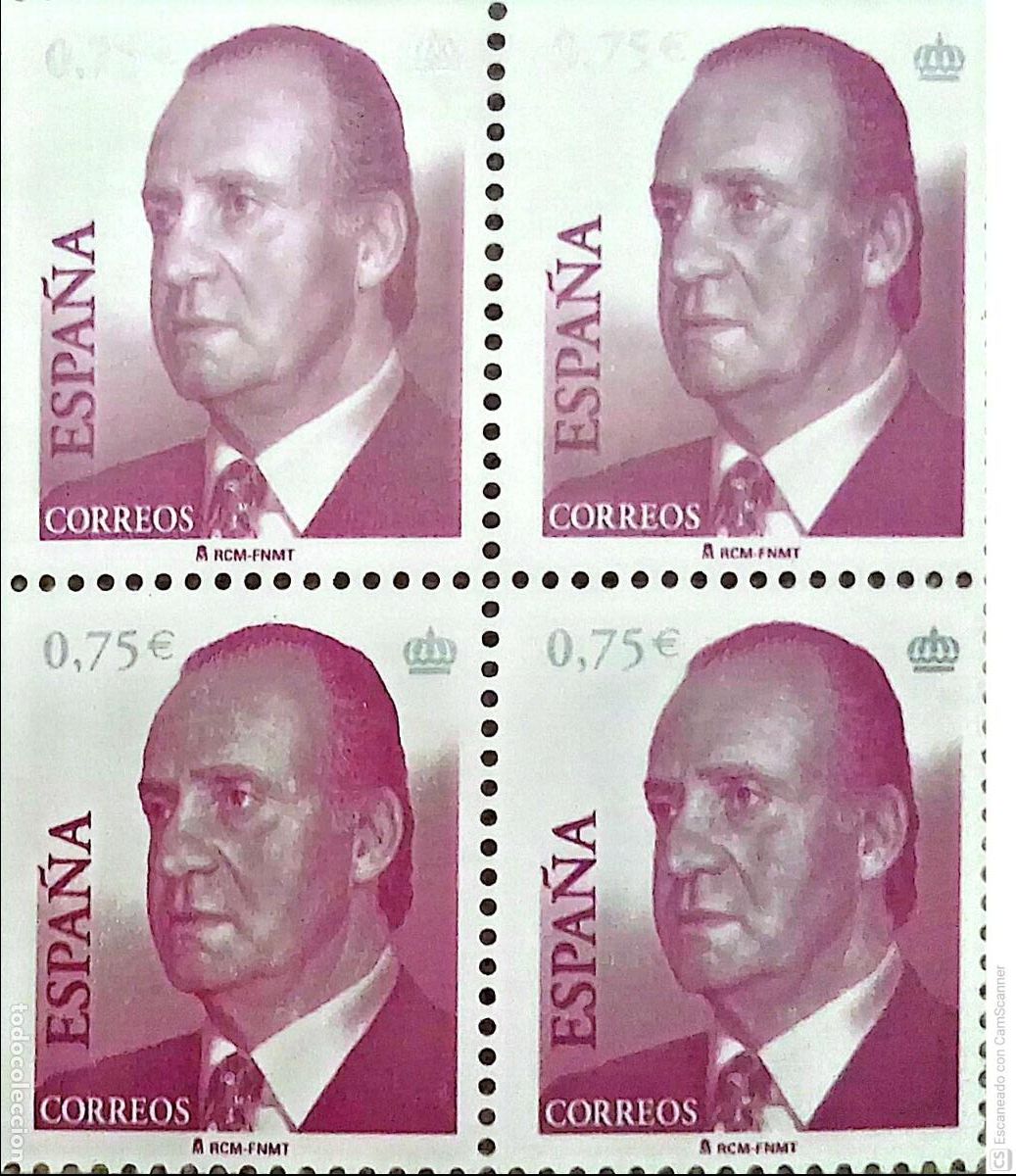 Sellos: Espa&ntilde;a. 3862 S. M. D. Juan Carlos I, en bloque de cuatro. 2002. Sellos nuevos y numeraci&oacute;n Edifil