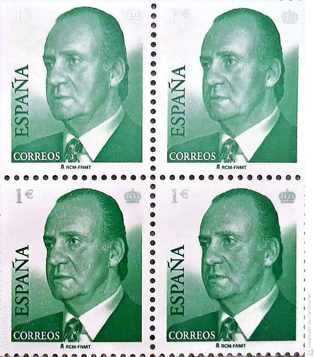 Sellos: Espa&ntilde;a. 3863 S. M. D. Juan Carlos I, en bloque de cuatro. 2002. Sellos nuevos y numeraci&oacute;n Edifil