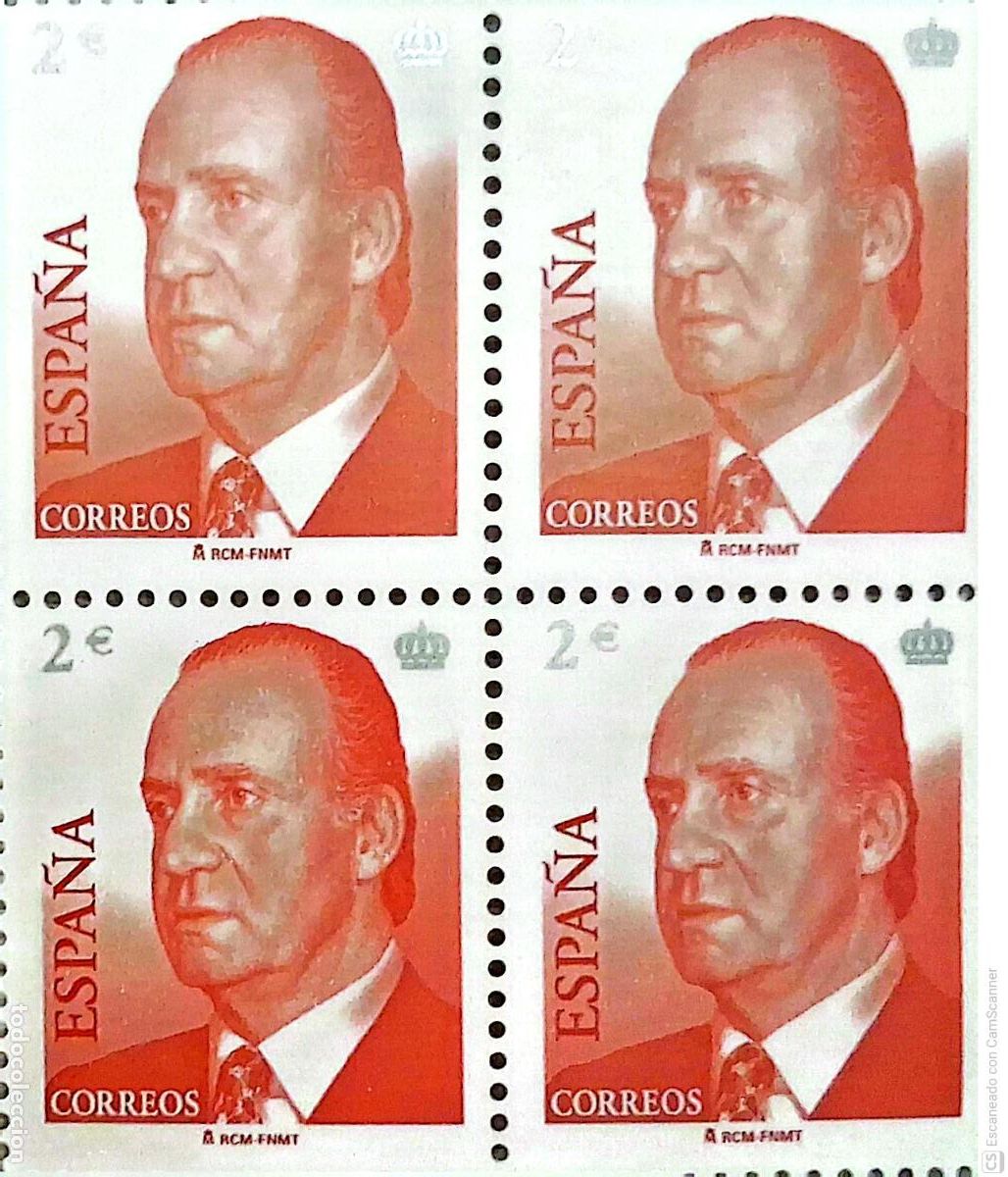 Sellos: Espa&ntilde;a. 3864 S. M. D. Juan Carlos I, en bloque de cuatro. 2002. Sellos nuevos y numeraci&oacute;n Edifil