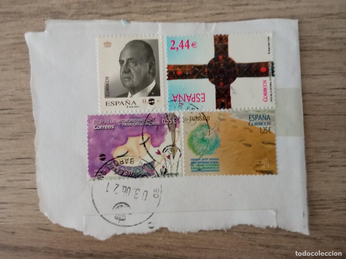 Sellos: 4 SELLOS ESPA&Ntilde;OLES PEGADOS Y MATASELLADOS