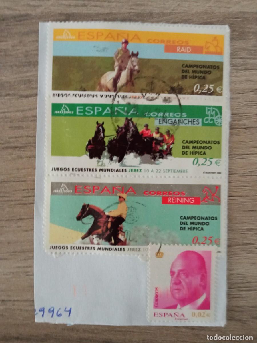 Sellos: 4 SELLOS ESPA&Ntilde;OLES PEGADOS Y MATASELLADOS