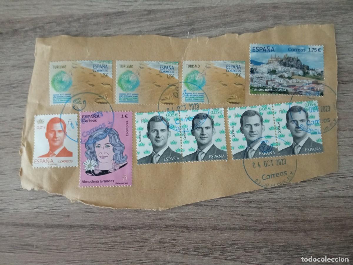 Sellos: 10 SELLOS ESPA&Ntilde;OLES PEGADOS Y MATASELLADOS