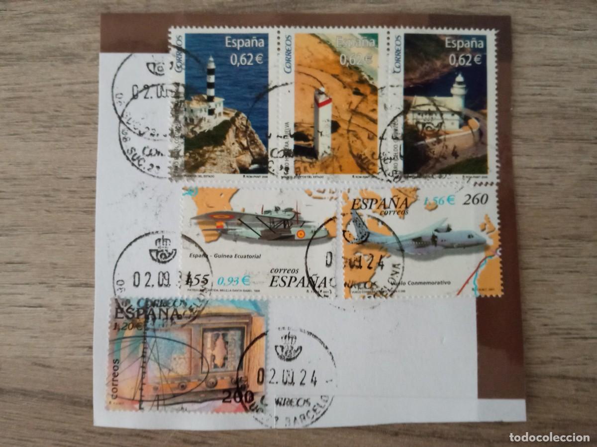Sellos: 6 SELLOS ESPA&Ntilde;OLES, FAROS, AVIONES, PEGADOS Y MATASELLADOS