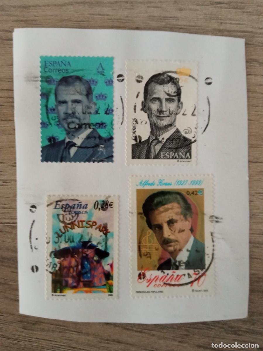 Sellos: 4 SELLOS ESPA&Ntilde;OLES PEGADOS Y MATASELLADOS