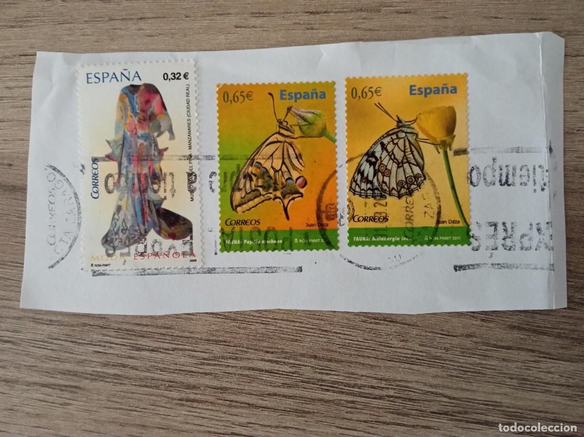 Sellos: 3 SELLOS ESPA&Ntilde;OLES, MARIPOSAS, PEGADOS Y MATASELLADOS