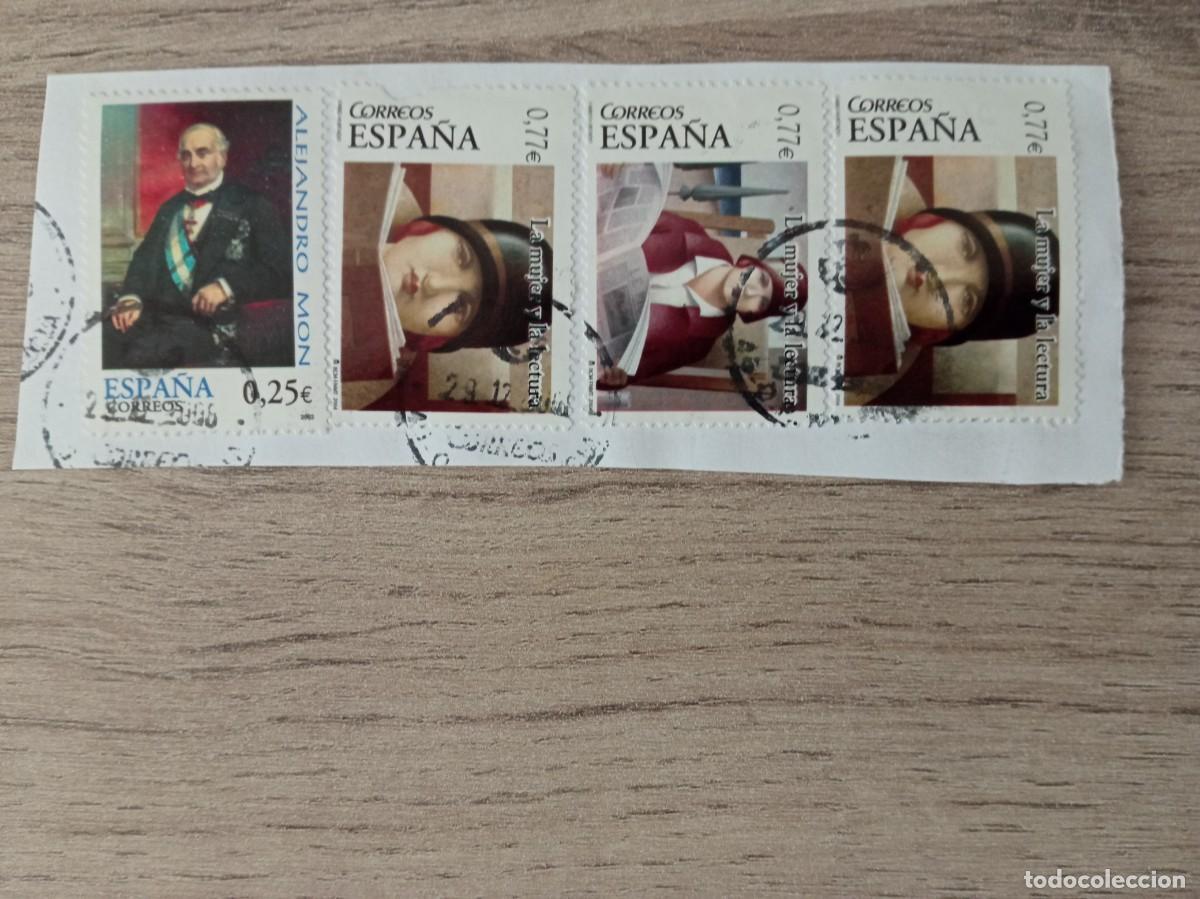 Sellos: 4 SELLOS ESPA&Ntilde;OLES PEGADOS Y MATASELLADOS