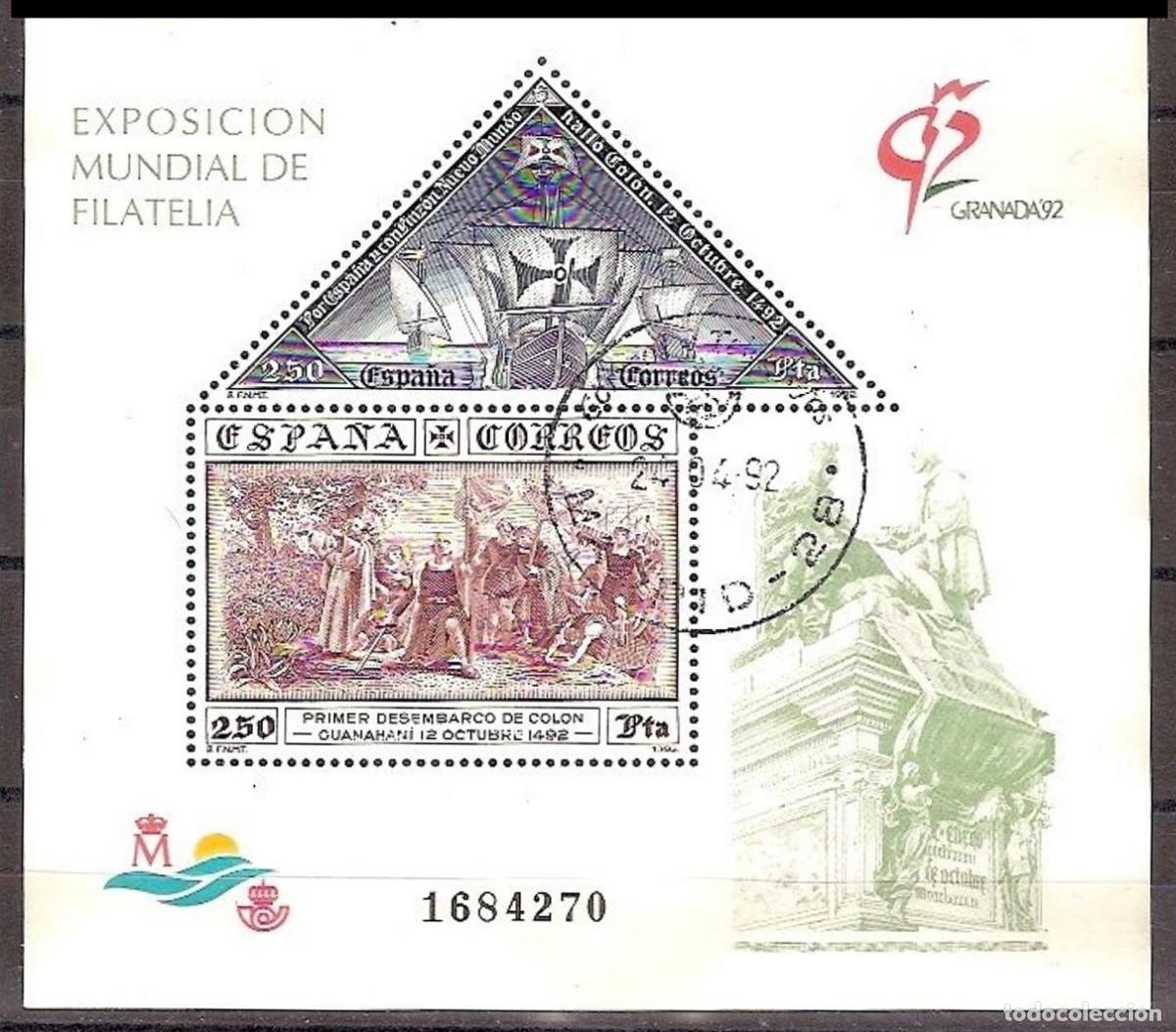 Sellos: ESPA&Ntilde;A 1992 - EXPOSICION MUNDIAL DE FILATELIA GRANADA'92 - EDIFIL 3195 usado