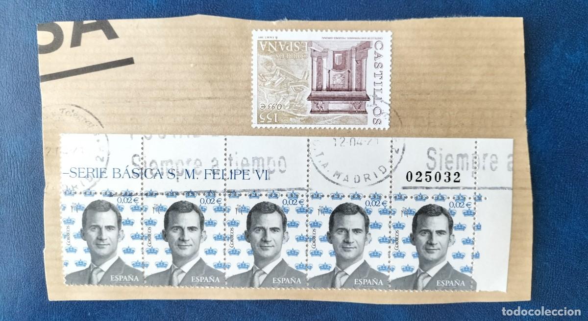 Sellos: ESPA&Ntilde;A A&Ntilde;O 2001 EDIFIL 3787 CASTILLO + EDIFIL 5013 TIRA REY FELIPE EN CARTA