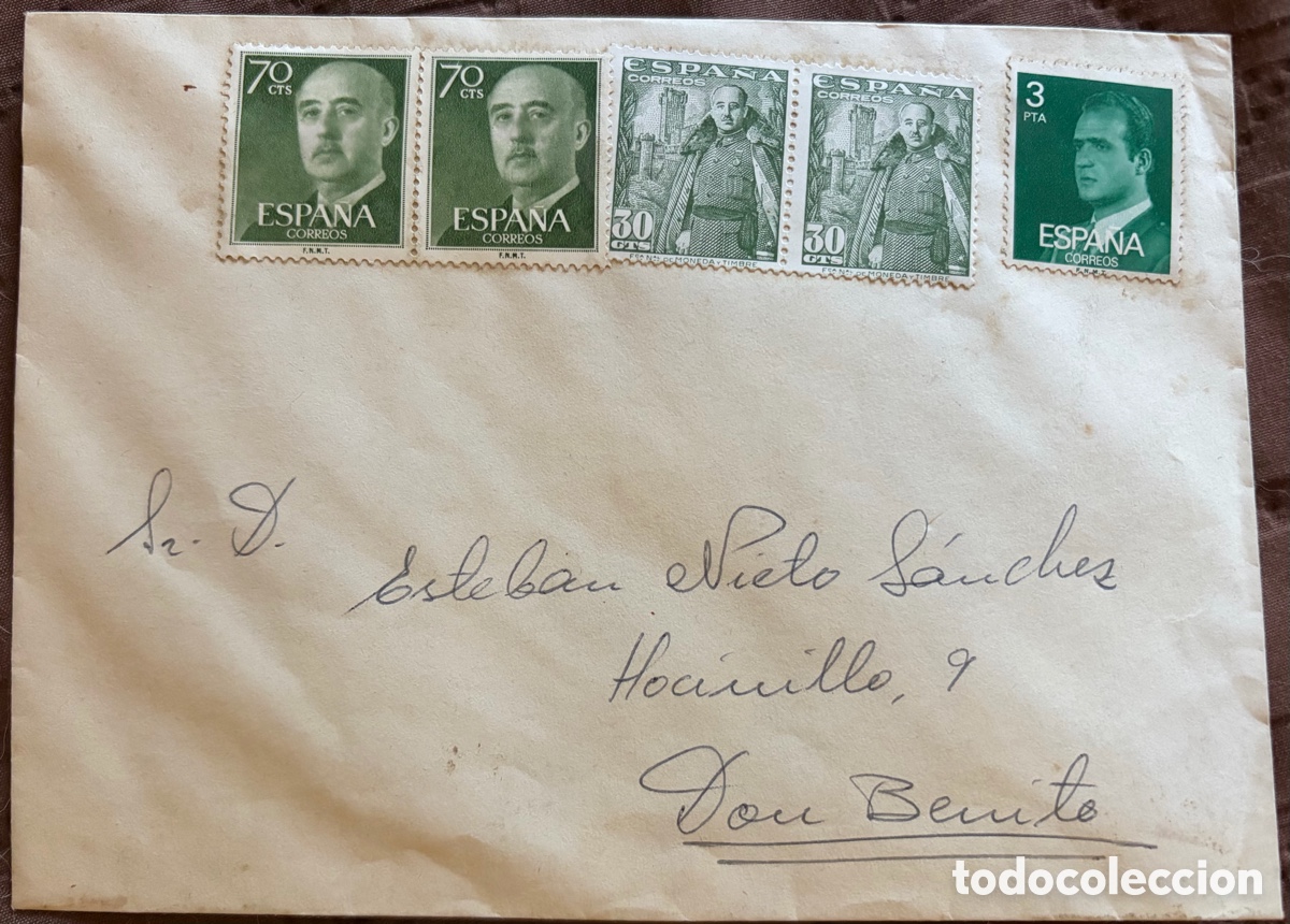 Sellos: SOBRE ESPA&Ntilde;A NOVIEMBRE 1976 &ndash; FRANCO + JUAN CARLOS I &ndash; SIN CIRCULAR &ndash; MANUSCRITO