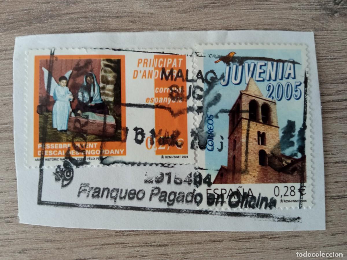 Sellos: 2 SELLOS UNO DE ESPA&Ntilde;A Y OTRO DE ANDORRA, PEGADOS Y MATASELLADOS