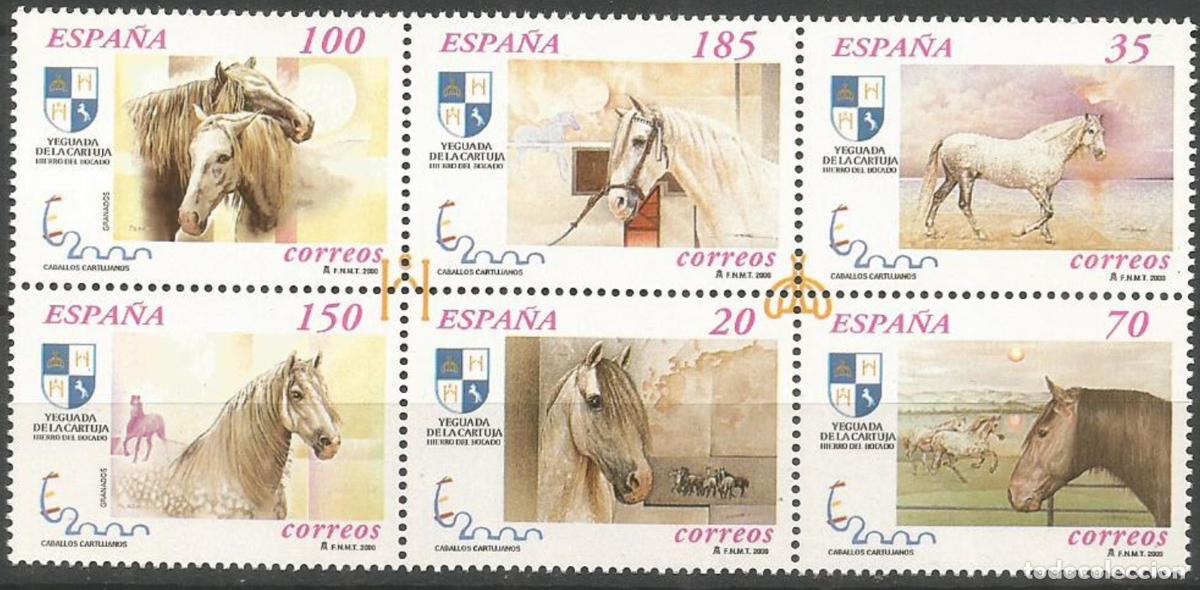 Sellos: ESPA&Ntilde;A CABALLOS CARTUJANOS EDIFIL NUM. 3723A/3728A ** SERIE COMPLETA SIN FIJASELLOS