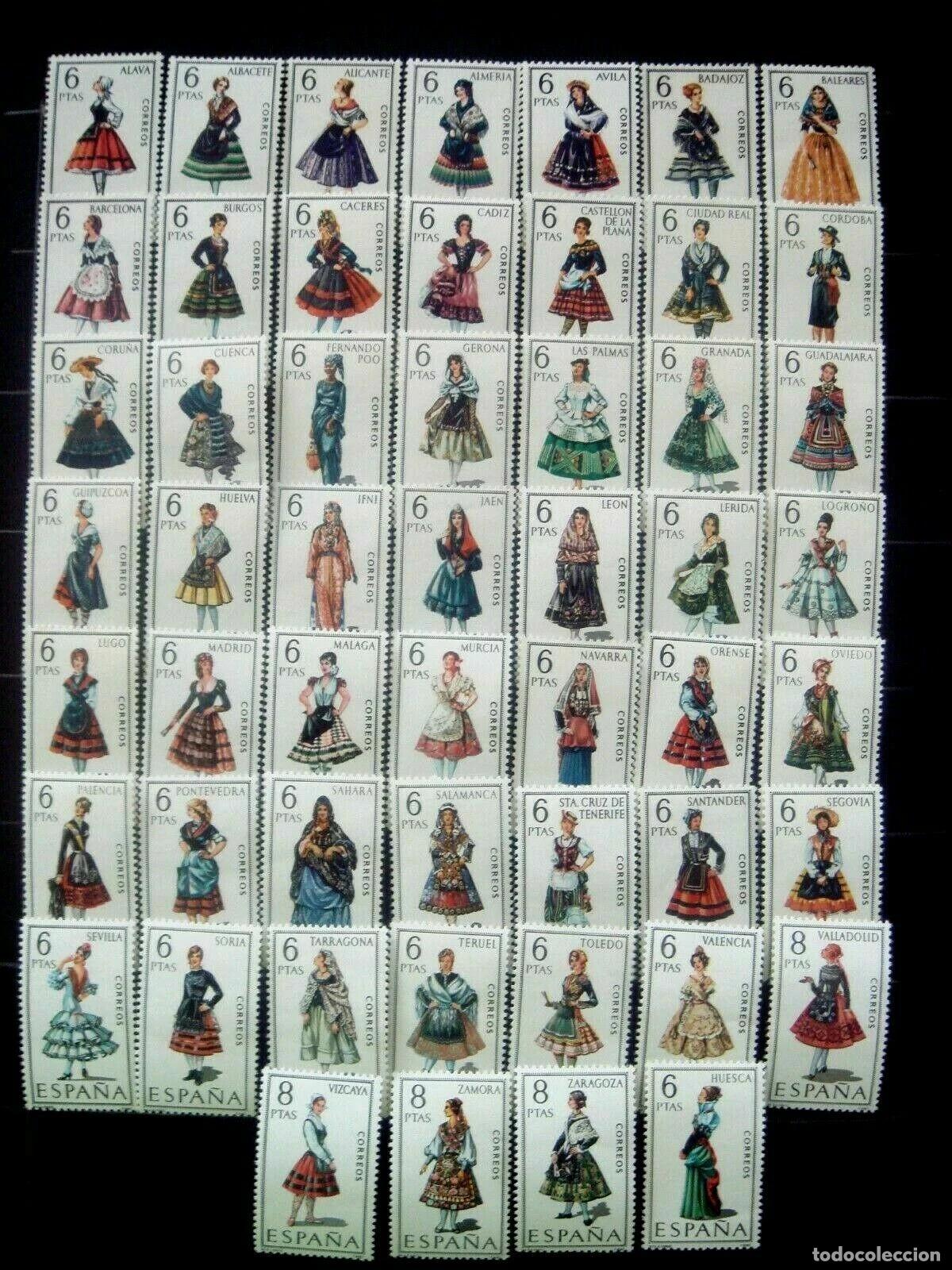 Sellos: Espa&ntilde;a Trajes de Provincias Serie completa MNH** 53 sellos