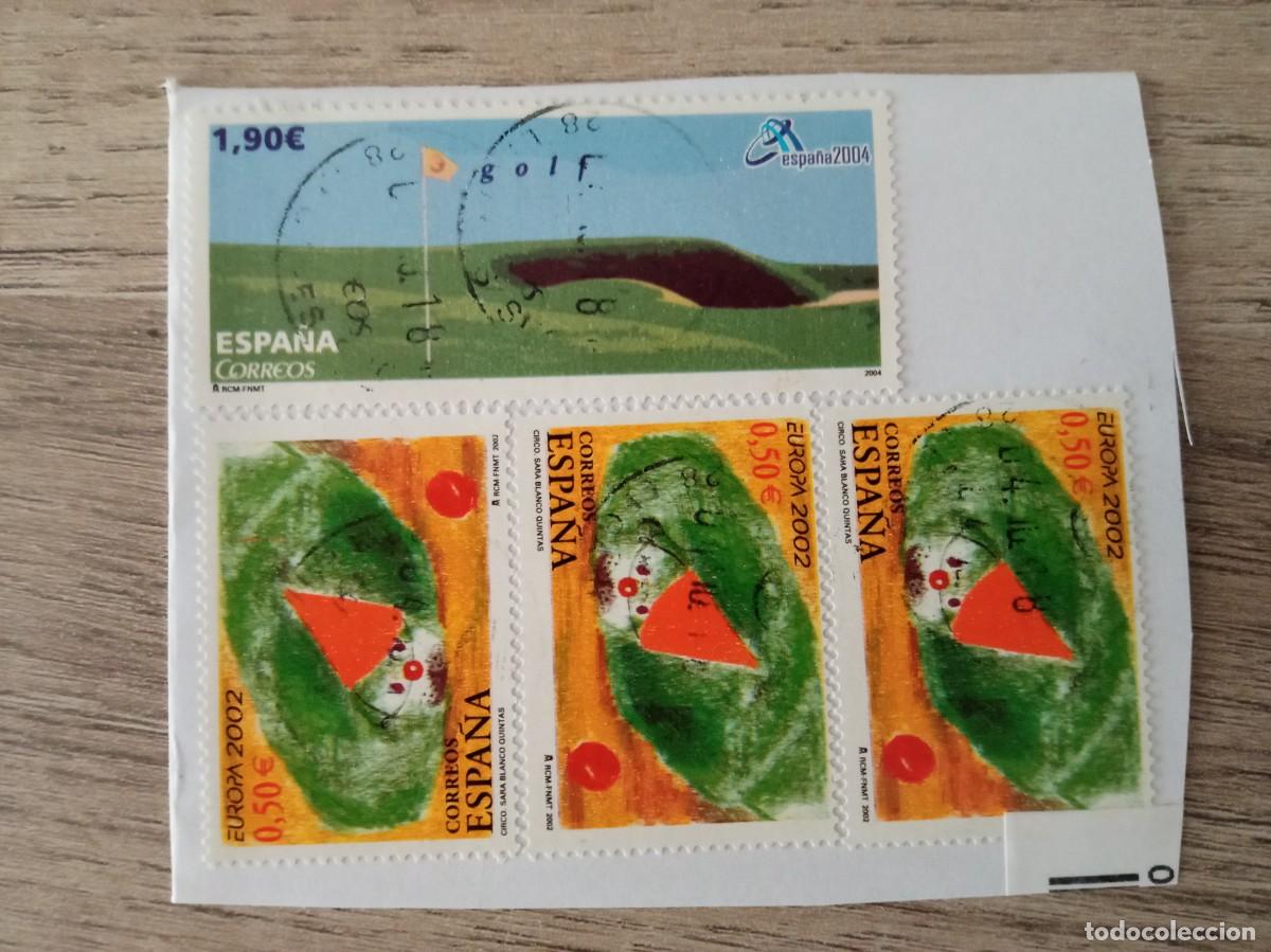Sellos: 4 SELLOS ESPA&Ntilde;OLES PEGADOS Y MATASELLADOS