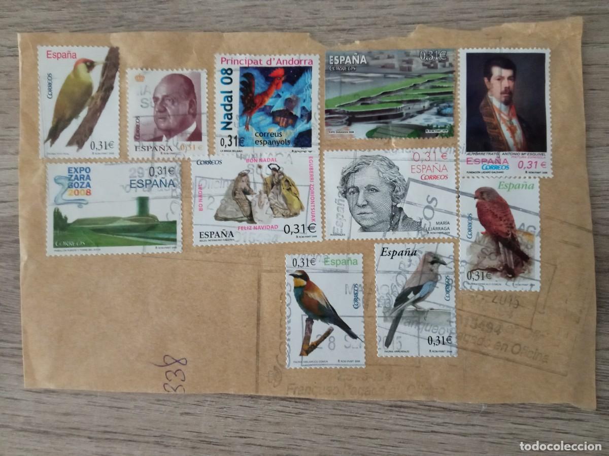 Sellos: 11 SELLOS ESPA&Ntilde;OLES, VARIOS DE AVES, PEGADOS Y MATASELLADOS