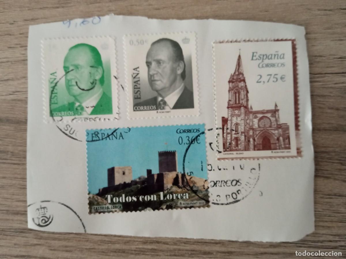 Sellos: 4 SELLOS ESPA&Ntilde;OLES PEGADOS Y MATASELLADOS
