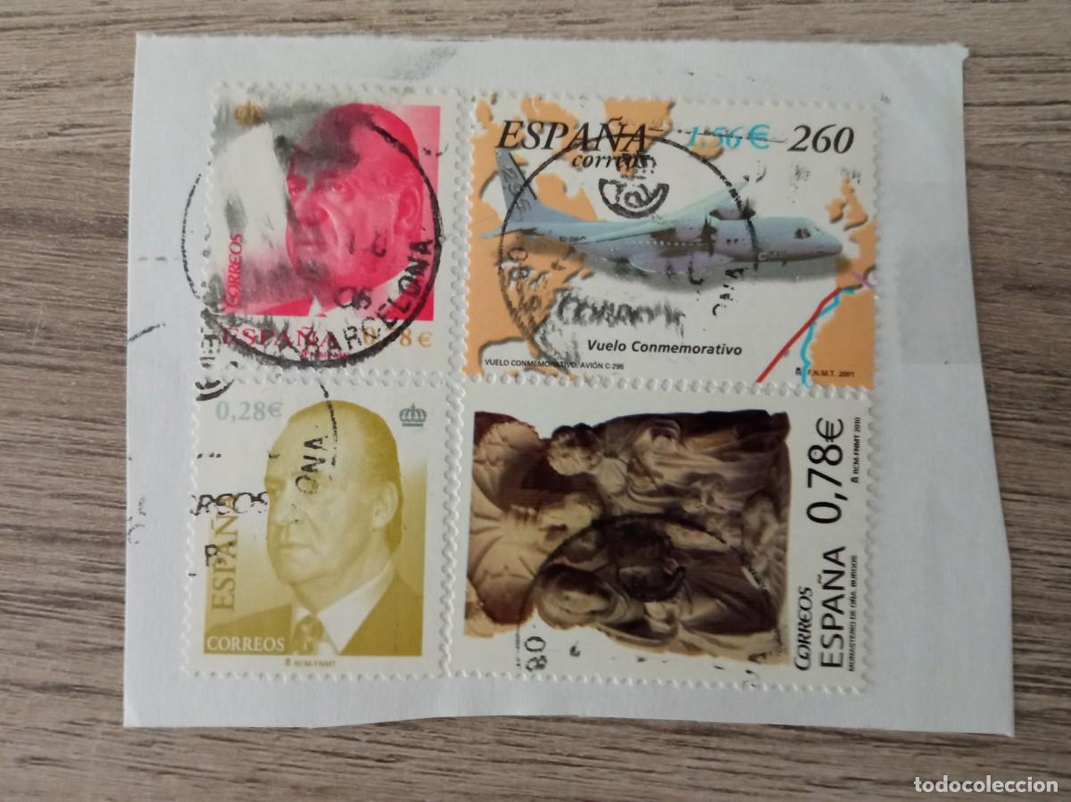 Sellos: 4 SELLOS ESPA&Ntilde;OLES PEGADOS Y MATASELLADOS