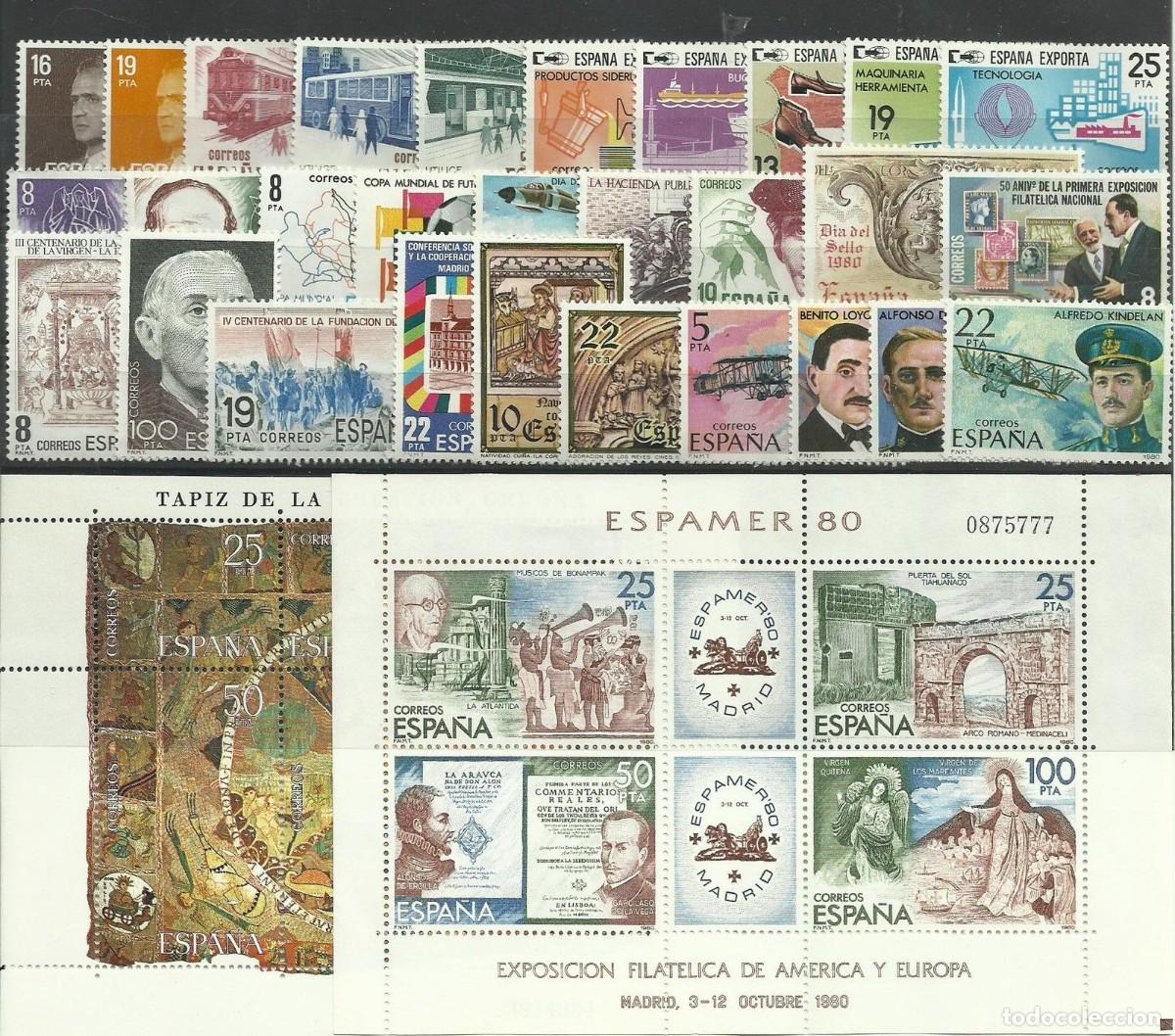 Sellos: Sellos Espa&ntilde;a a&ntilde;o 1980 completo en nuevo sin fijasello