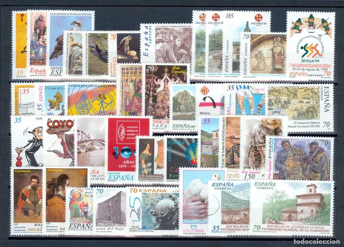 Sellos: Sellos Espa&ntilde;a a&ntilde;o 1999 completo en nuevo sin fijasello 1/2 pliego caballos sin paises euro