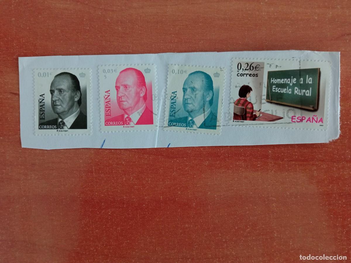Sellos: 4 SELLOS ESPA&Ntilde;OLES PEGADOS Y MATASELLADOS
