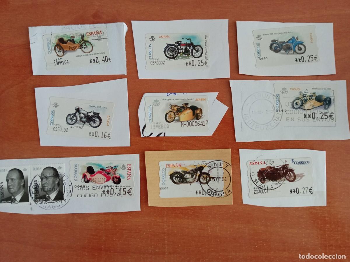 Sellos: 9 SELLOS ESPA&Ntilde;OLES, SERIE MOTOS ANTIGUAS, PEGADOS Y MATASELLADOS
