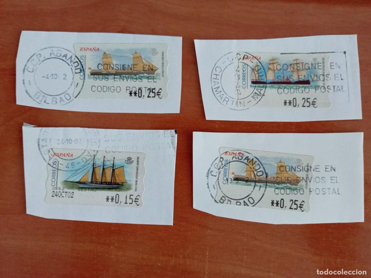 Sellos: 4 SELLOS ESPA&Ntilde;OLES, SERIE BARCOS ANTIGUOS, PEGADOS Y MATASELLADOS