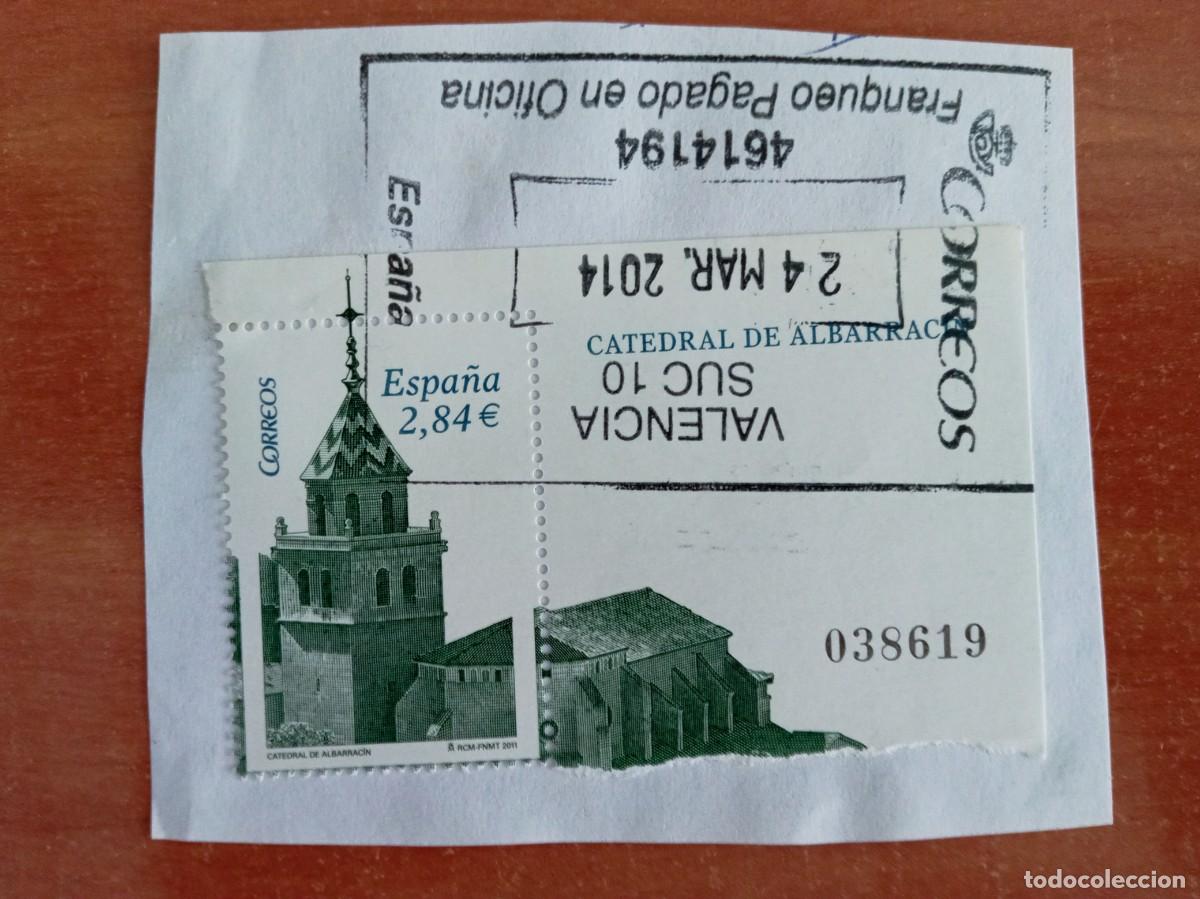 Sellos: 1 SELLO ESPA&Ntilde;OL, CATEDRAL DE ALBARRACIN, PEGADO Y MATASELLADO