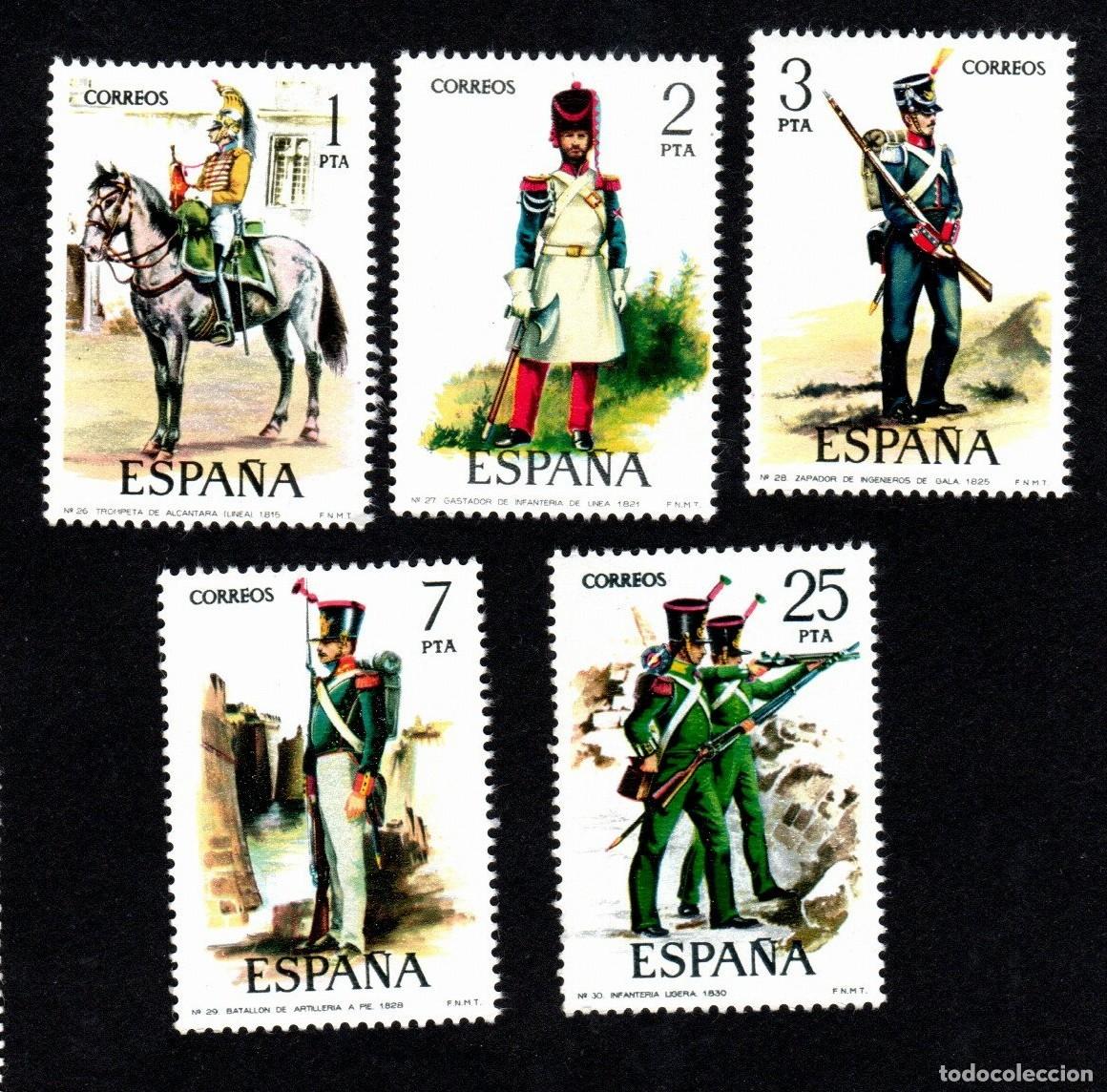 Sellos: Espa&ntilde;a. Uniformes Militares. 1976. Edifil-2350-2354. S. Completa. Nuevos