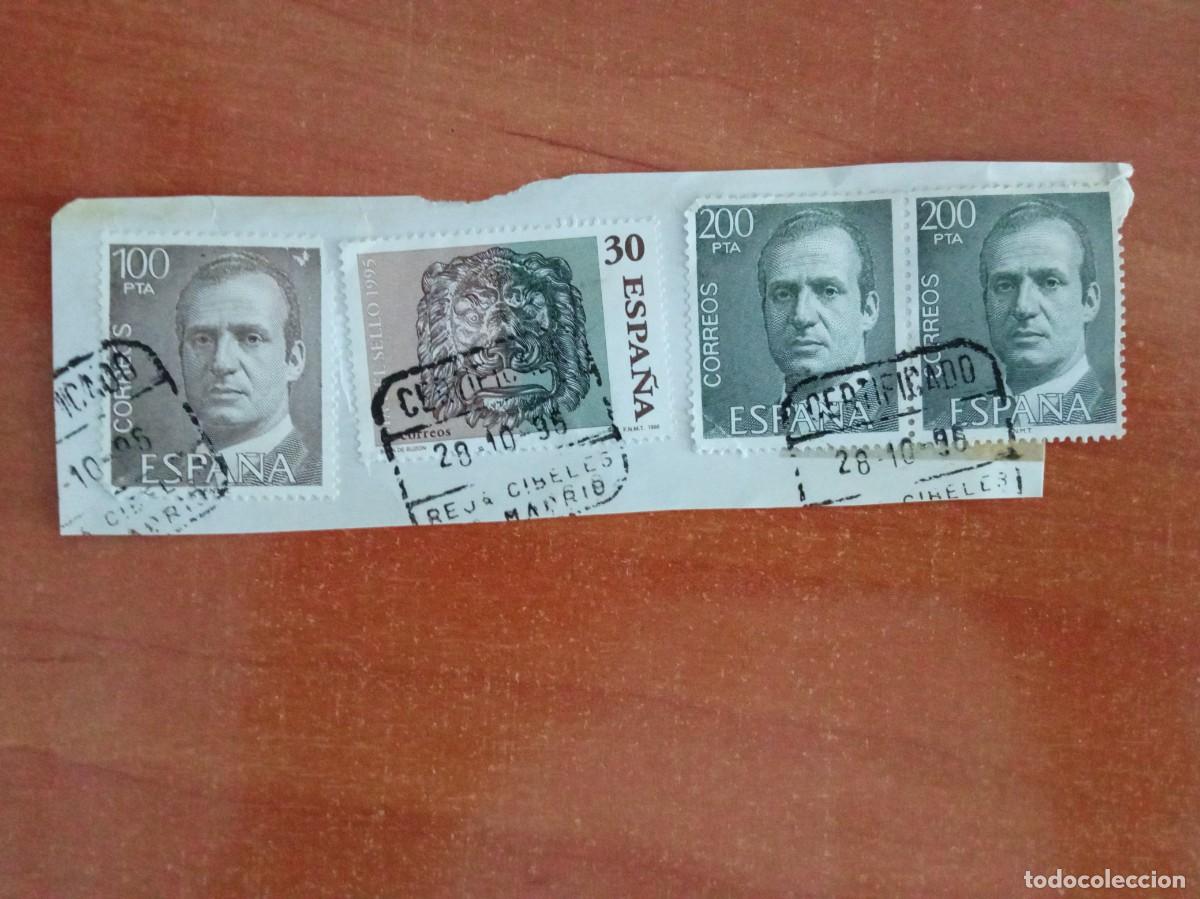 Sellos: 4 SELLOS ESPA&Ntilde;OLES PEGADOS Y MATASELLADOS