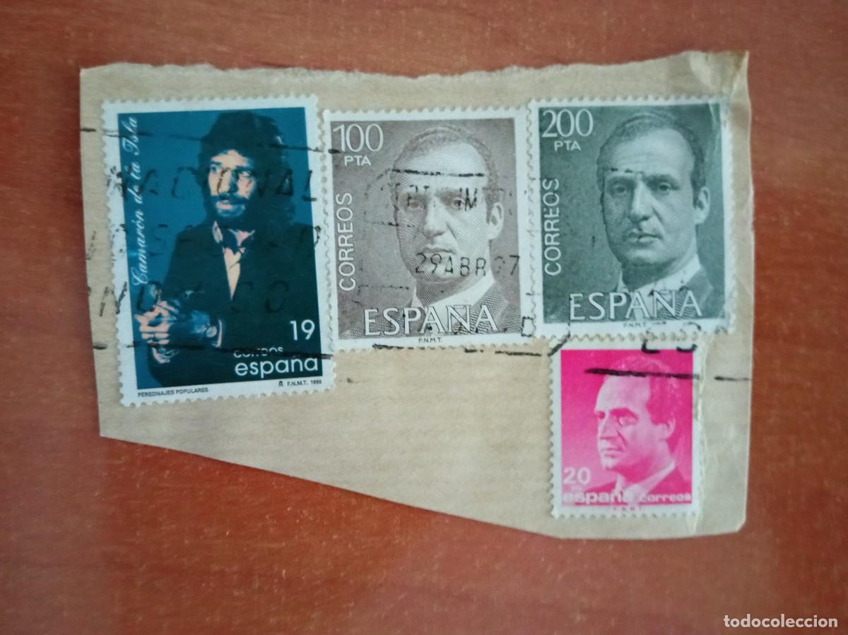 Sellos: 4 SELLOS ESPA&Ntilde;OLES PEGADOS Y MATASELLADOS