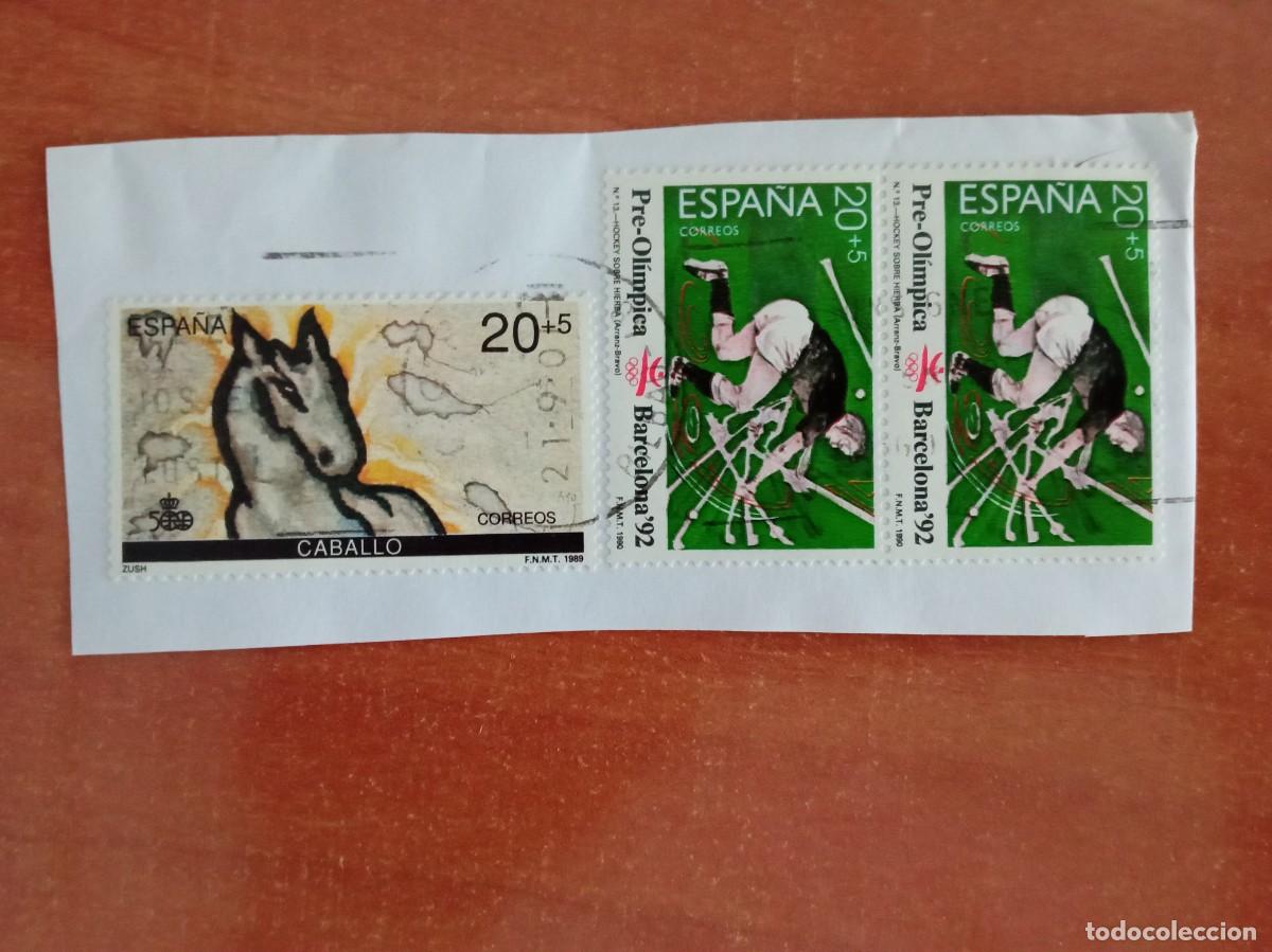 Sellos: 3 SELLOS ESPA&Ntilde;OLES PEGADOS Y MATASELLADOS
