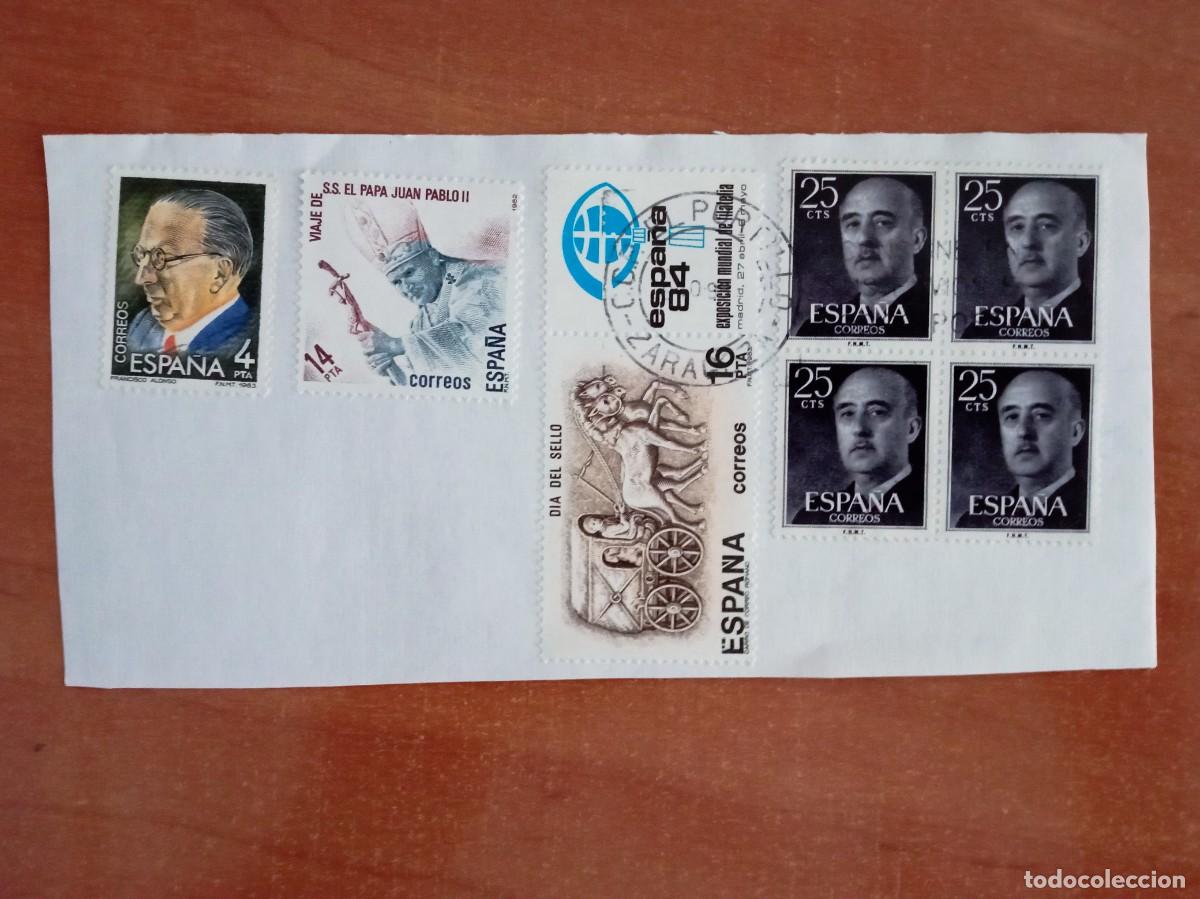 Sellos: 7 SELLOS ESPA&Ntilde;OLES, PEGADOS, ALGUNOS SIN MATASELLAR