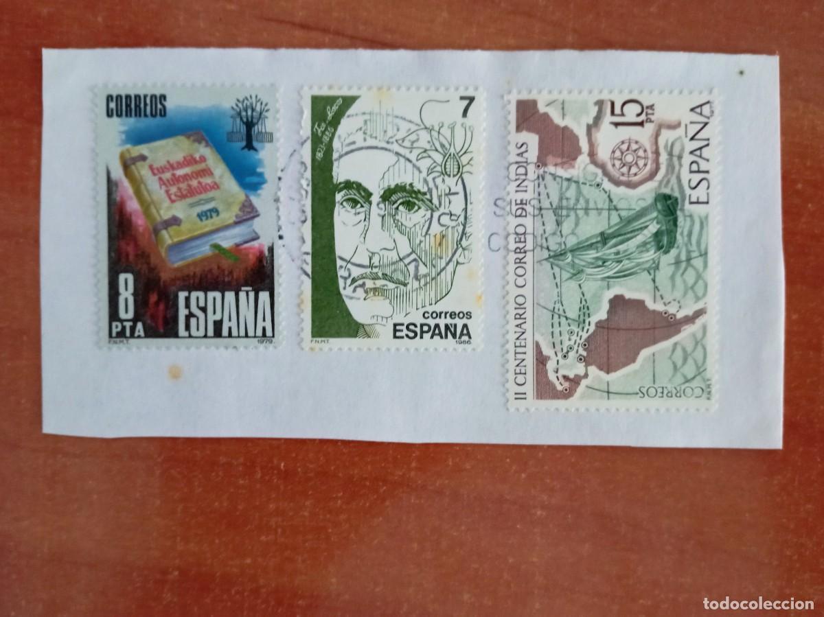 Sellos: 3 SELLOS ESPA&Ntilde;OLES PEGADOS Y MATASELLADOS