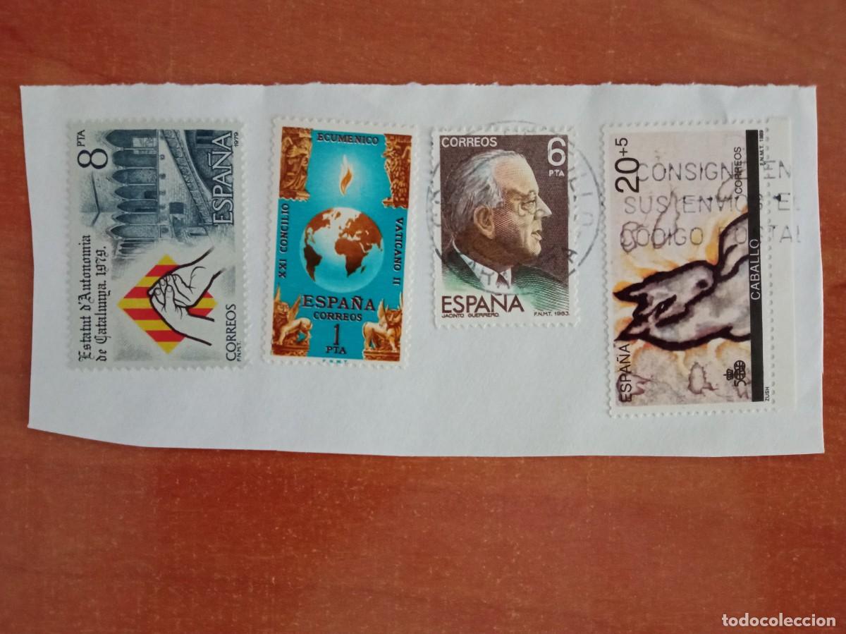 Sellos: 4 SELLOS ESPA&Ntilde;OLES PEGADOS Y MATASELLADOS