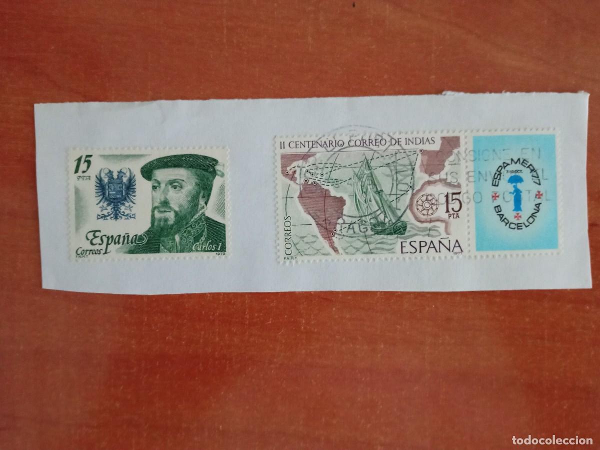 Sellos: 2 SELLOS ESPA&Ntilde;OLES PEGADOS Y MATASELLADOS