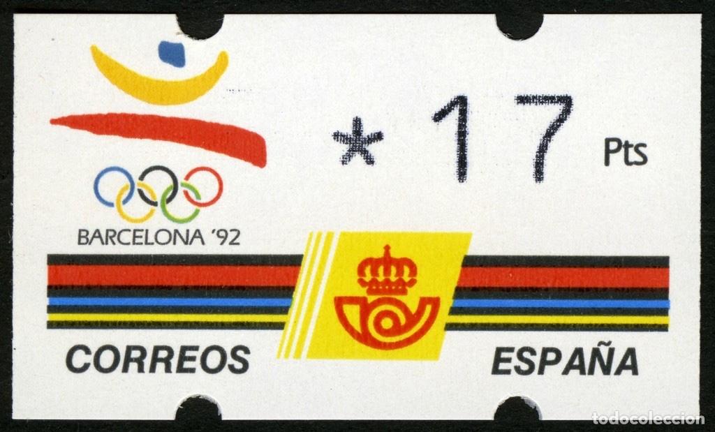 Sellos: ATM ESPA&Ntilde;A 1992 &middot; KL&Uuml;SSENDORF &middot; 17 PESETAS, con 3 D&Iacute;GITOS &middot; BARCELONA '92, JUEGOS OL&Iacute;MPICOS #ES004