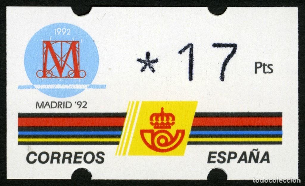 Sellos: ATM ESPA&Ntilde;A 1992 &middot; KL&Uuml;SSENDORF &middot; 17 PESETAS con 3 D&Iacute;GITOS &middot; MADRID'92, CAPITAL EUROPEA CULTURA #ES005