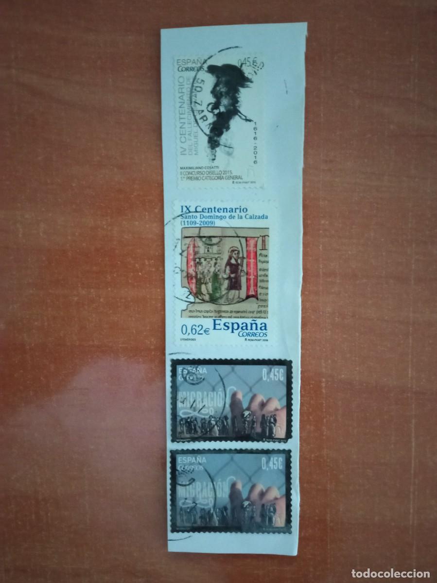 Sellos: 4 SELLOS ESPA&Ntilde;OLES PEGADOS Y MATASELLADOS