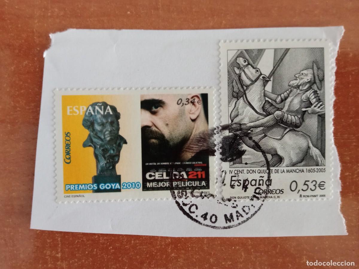 Sellos: 2 SELLOS ESPA&Ntilde;OLES, CELDA 211 Y DON QUIJOTE, PEGADOS Y MATASELLADOS