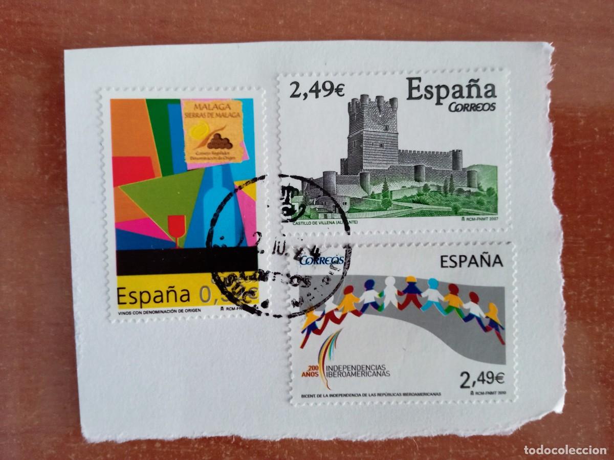 Sellos: 3 SELLOS ESPA&Ntilde;OLES, CASTILLO DE VILLENA, VINOS DE DENOMINACION M&Aacute;LAGA, PEGADOS Y MATASELLADOS